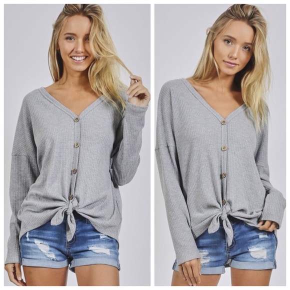 New Mustard thermal button down top - Picture 2 of 2